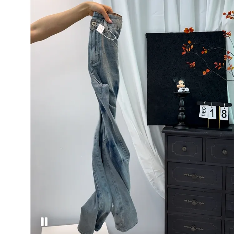 夏季汉麻10oz复古直筒牛仔裤设计感扎染美式宽松做旧男女同款渐变