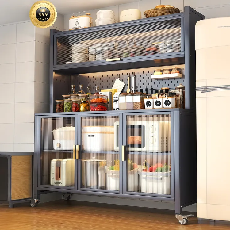 厨房多功能餐边柜落地靠墙一体储物柜家用微波炉橱柜大容量收纳柜