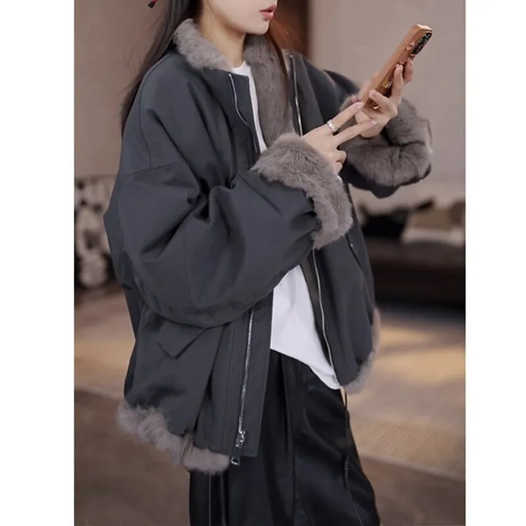 2025新款冬季韩系简约毛领棉服女加厚保暖小个子休闲宽松棉袄外套