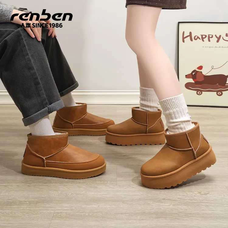 人本2025冬季新款加绒保暖情侣同款雪地靴时尚休闲户外男士棉靴潮