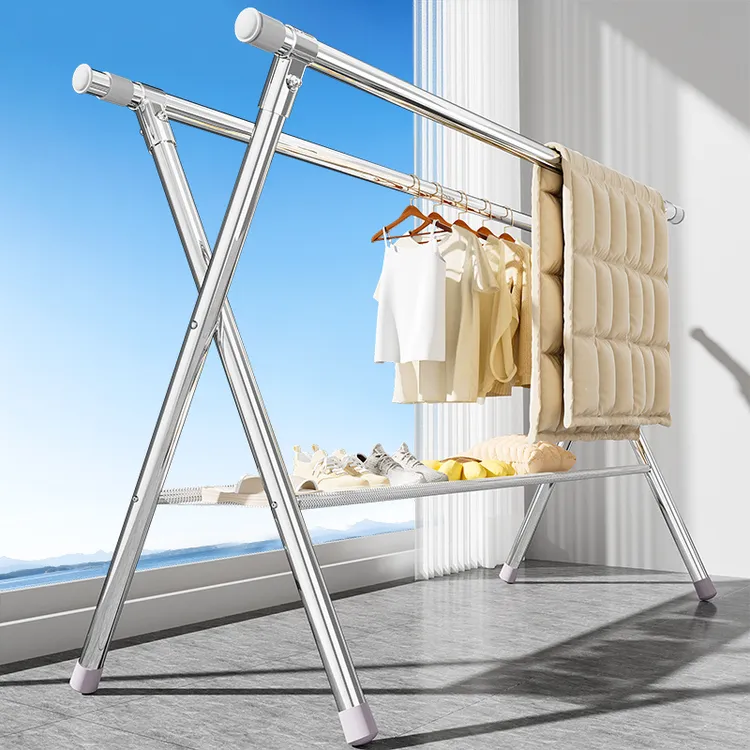 不锈钢晾衣架可伸缩衣服架落地晾晒衣架家用阳台晒被子室内挂衣架