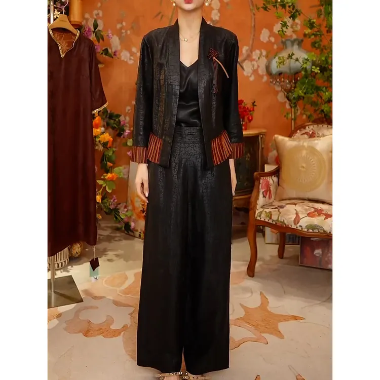 高雅有品位贵气质套装女2025秋国风复古风减龄宽松印花外套休闲裤