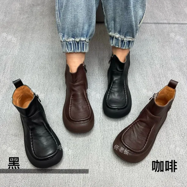 7716-23 纯皮软底时尚简约舒适百搭手工复古短靴