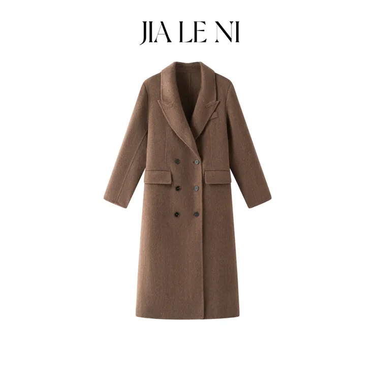 JIALENI佳乐妮100绵羊毛休闲韩系高级感西装长款毛呢大衣外套6001