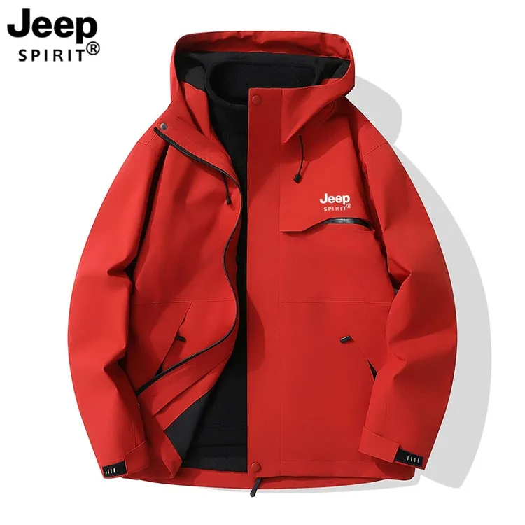 JEEPSPIRIT/吉普户外登山防风情侣夹克秋冬三合一可拆卸两件套