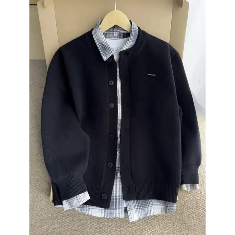 黑色毛衣开衫纽扣男款秋冬cleanfit针织衫外套慵懒高级感叠穿上衣