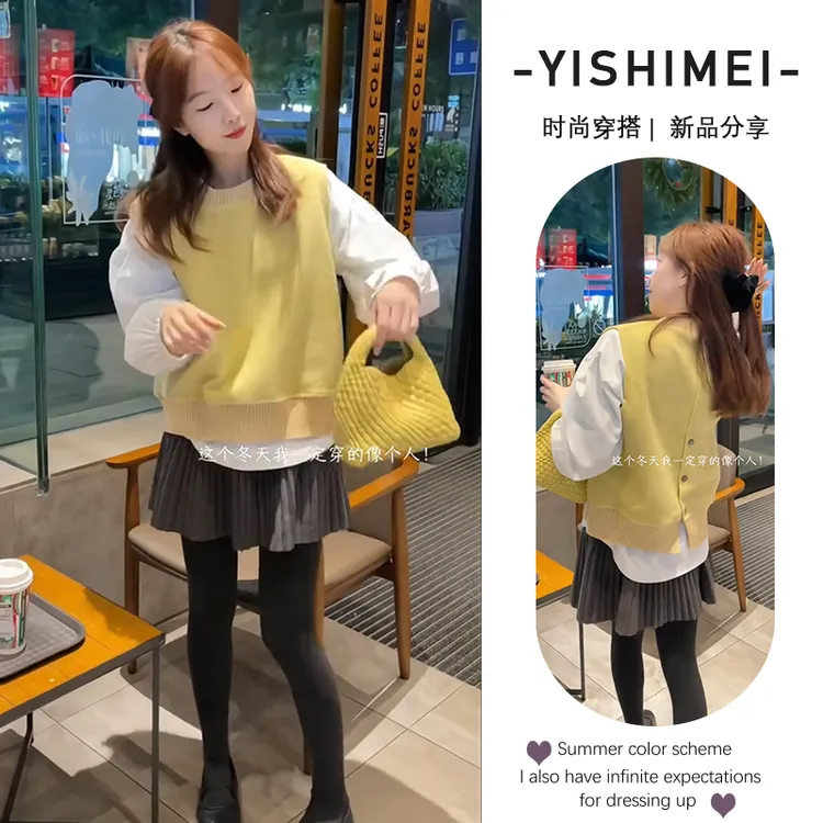 秋冬温柔系穿搭女2025新款韩版时尚洋气叠穿衬衫马甲短裙三件套