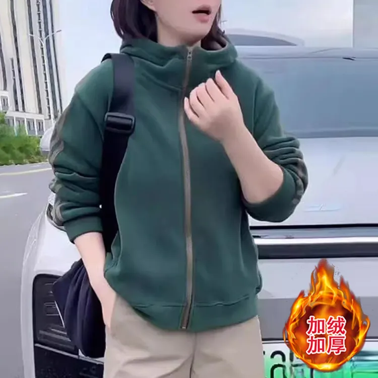 2025秋冬季新款女士保暖休闲常规款连帽长袖外套双面加厚上衣