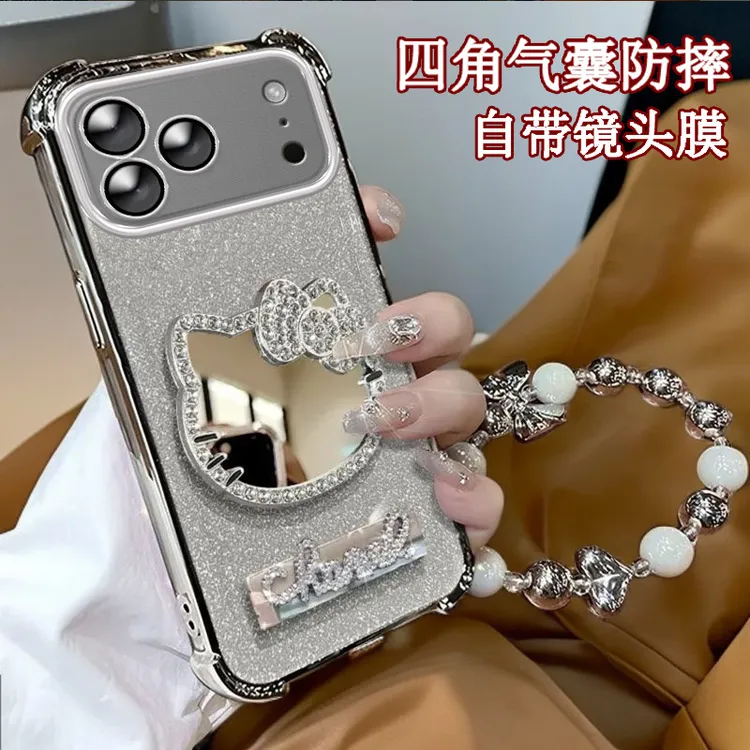 带镜头膜苹果17手机壳17Air四角防摔iPhone17ProMax水钻猫咪镜子
