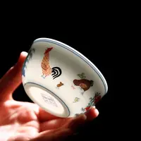 仿古鸡缸杯大明成化斗彩杯手绘薄胎品茗杯主人单杯功夫茶杯