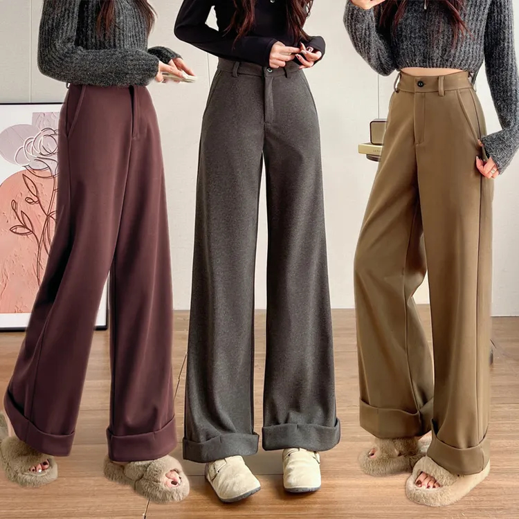 九分毛呢阔腿裤女冬季2025秋冬新款高腰窄版加厚休闲裤女显瘦