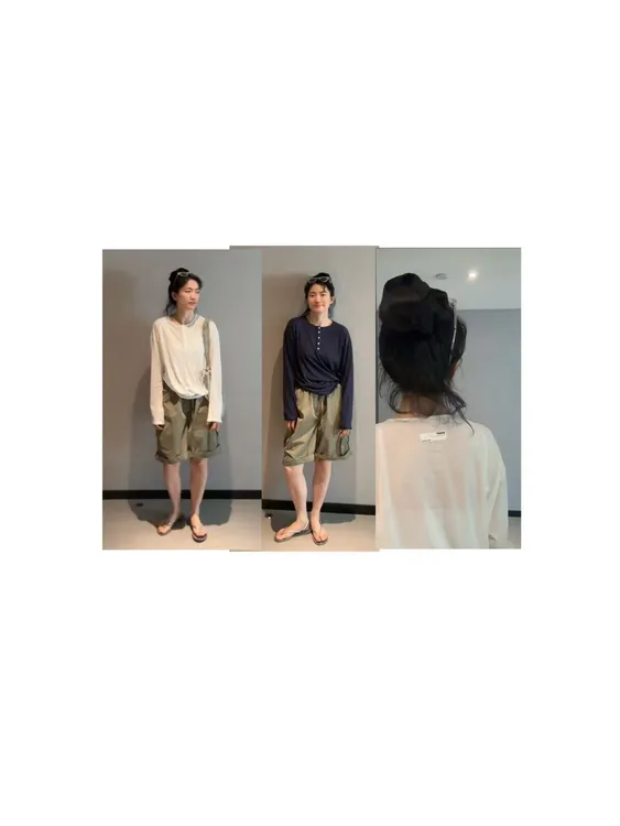 WOGU280368超薄扣子长袖T 