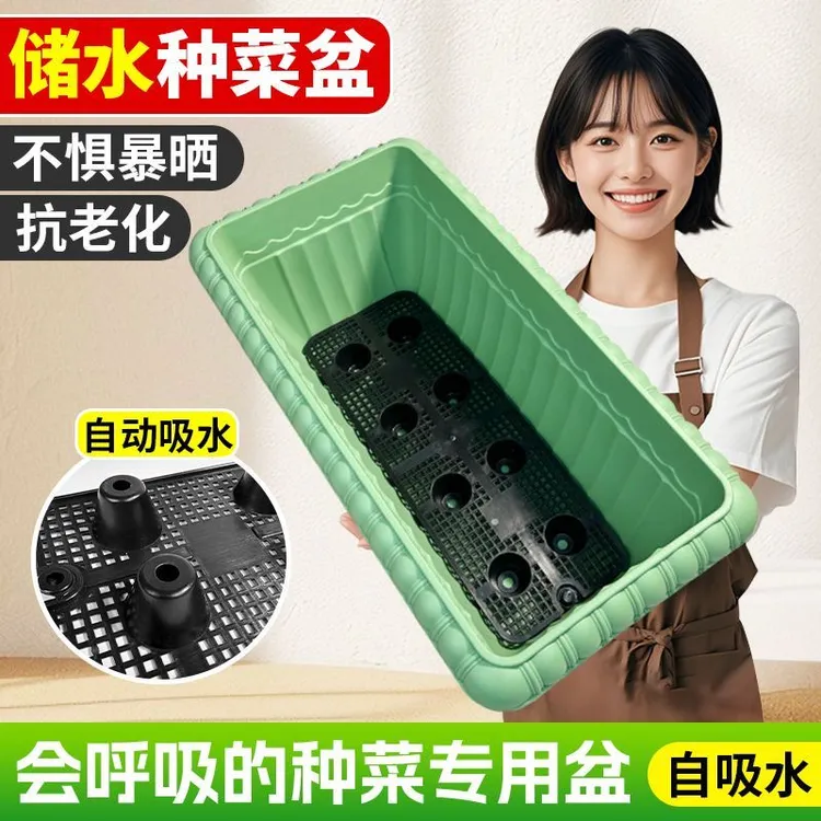 家庭阳台种菜盆自吸水长条盆长方形加厚树脂耐用塑料花盆室内盆栽