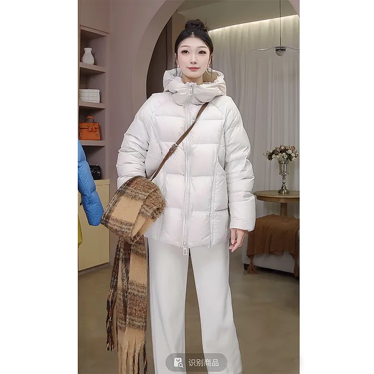 高品质95白鸭绒新款2025冬季加厚龟背显瘦中长款连帽女羽绒服C2