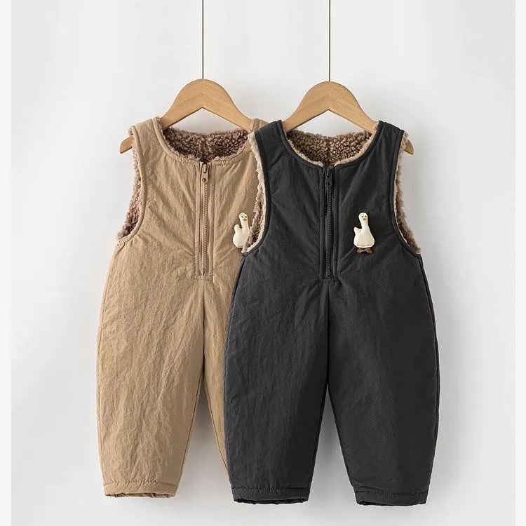 婴儿背带裤秋冬加绒卡通男宝背心式连体裤子童装女宝棉裤冬季外穿