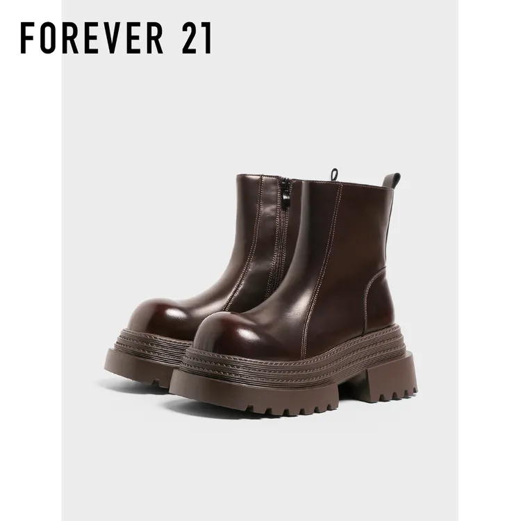 F21棕色马丁靴女2025新款秋季厚底增高巨好看英伦风休闲烟筒长靴