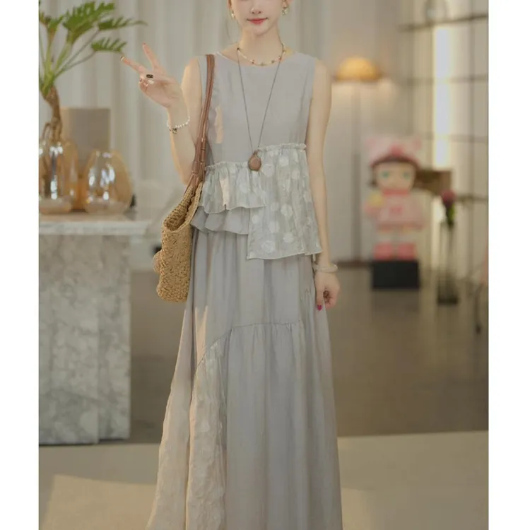 2025年夏季新款法式设计感宽松显瘦无袖上衣半身裙减龄两件套装女