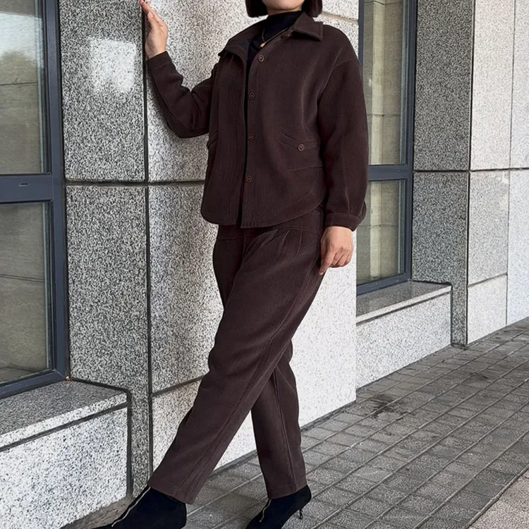 五七零秋冬新款加绒加厚时尚洋气休闲宽松显瘦遮肉保暖 两件套 女