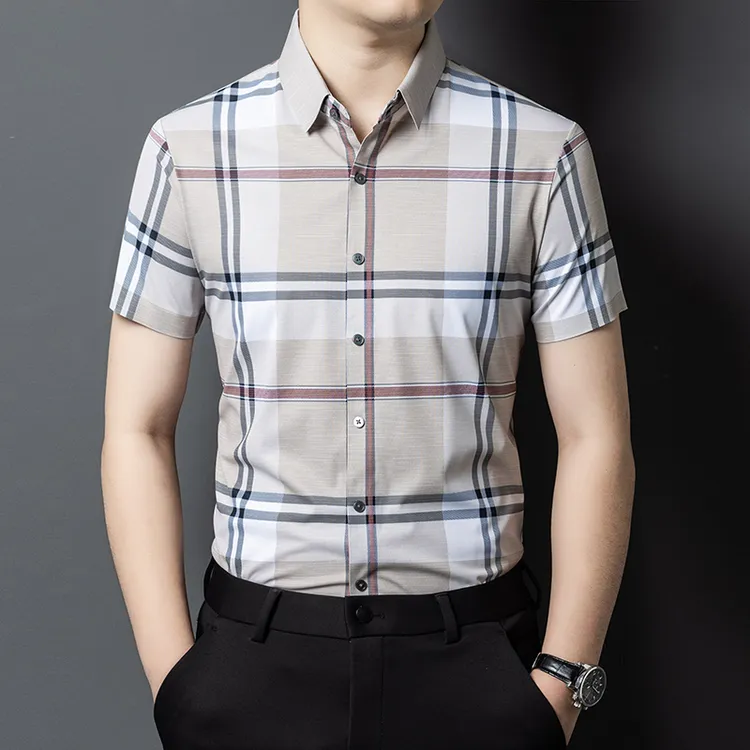 宝利家格子衬衫欧洲正品男士衬衣商务休闲高档衬衣男式衬衫中年潮