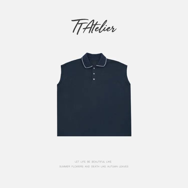 TT设计师【湖光漾】日系高级感休闲慵懒风纯棉polo无袖T恤TT190535