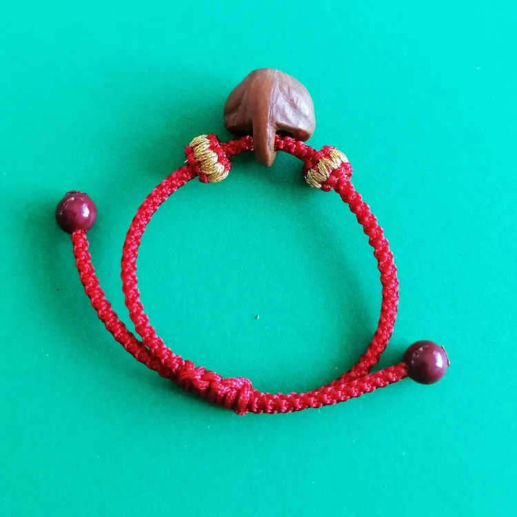 桃蓝 天然桃木桃核压惊手工编织红绳婴儿本命年宝宝惊吓手绳桃蓝