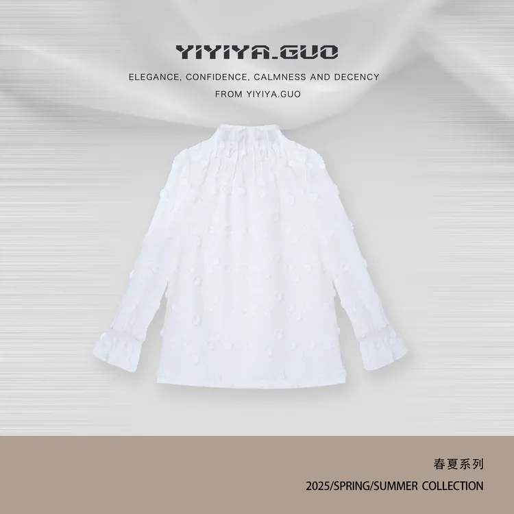 yiyiya.Guo艺艺吖【四季芬芳】立领提花刺绣宽松长袖上衣25SS0385