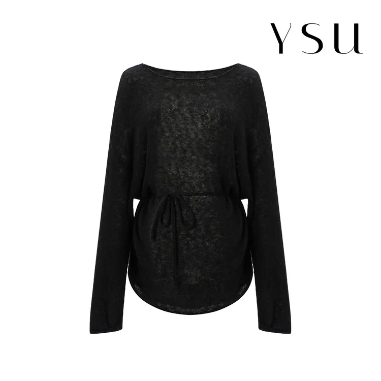 【YSU】“弛缓时光”系带针织衫秋冬慵懒宽松收腰上衣Y304309