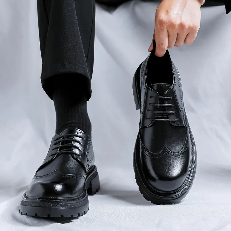 CATIA SELI秋季商务正装布洛克雕花皮鞋男士厚底增高休闲大头鞋