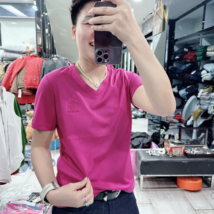 优质凉爽丝光棉极简款4色V领上衣8915品夏季