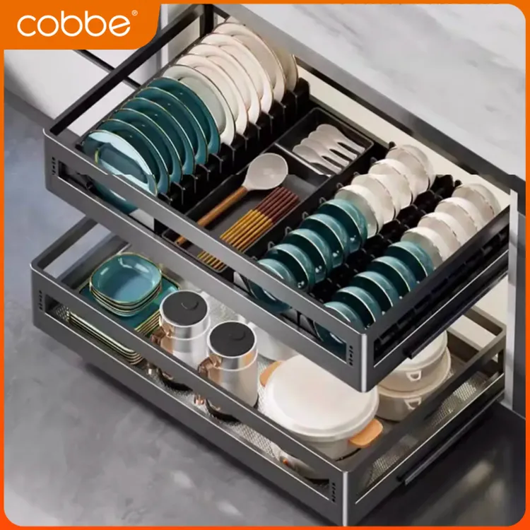 卡贝家用铝合金板状拉篮304多功能大容量抽屉式多层橱柜碗柜拉篮