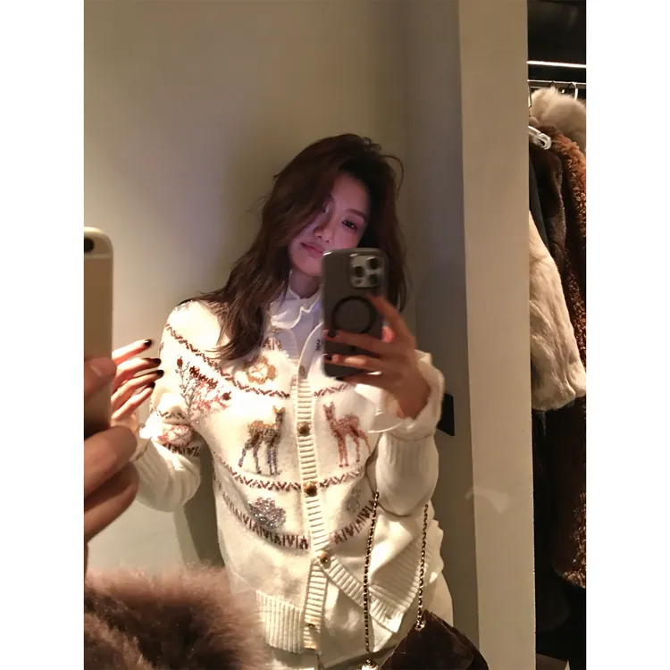 【ALONESAVOR】龍喜儿 奢牌同款100羊绒提花针织套头衫V326