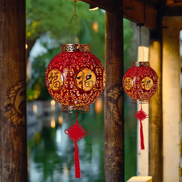 新年红灯笼太阳能+USB充电铁艺节日照明喜庆中式布景春节装饰