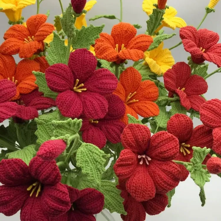 普通针法钩织，凌霄花，曼陀罗，多头百合