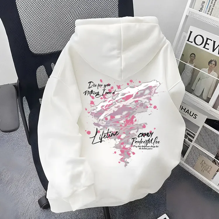 重磅加绒加厚连帽卫衣宽松双层帽文艺国潮花卉男女同款男装秋冬季