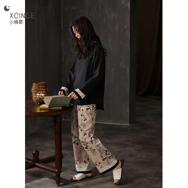 小情歌2025年新款睡衣女柔软棉长袖直筒时尚宽松可外穿女士家居服