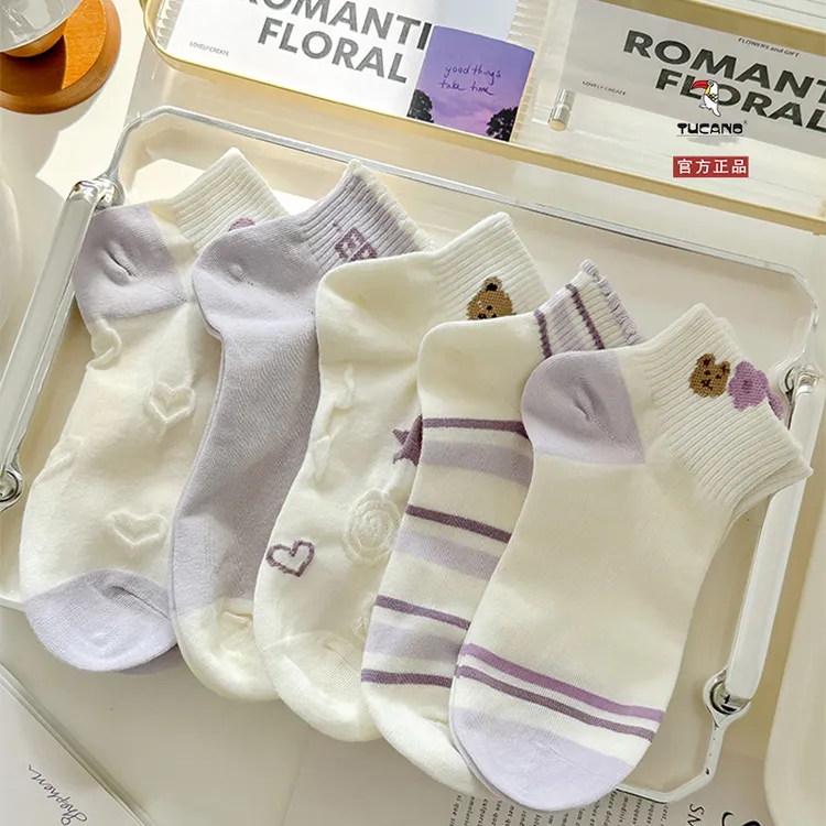TUCANO纯棉防臭袜子女士短筒春夏季薄款可爱卡通全棉透气学生百搭