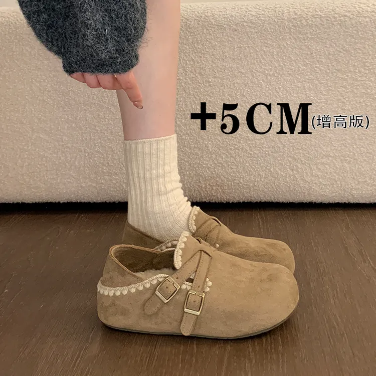 厚底内增高加绒全包勃肯鞋一脚蹬懒人女鞋子2025秋冬新款博肯棉鞋