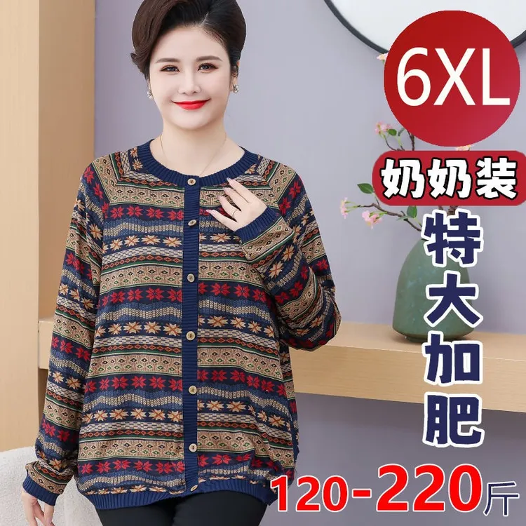 200斤胖奶奶装春季针织衫中老年加肥加大开衫妈妈春夏空调衫上衣