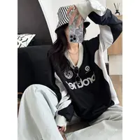 SP【娜扎同款】韩潮牌字母印花尼龙宽松V领球衣卫衣大T女