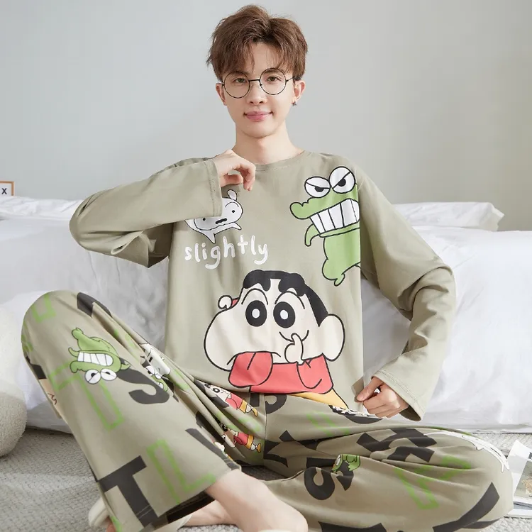 YUZHAOLIN/俞兆林卡通可爱纯棉长袖睡衣春秋季大码春秋季男士宽松