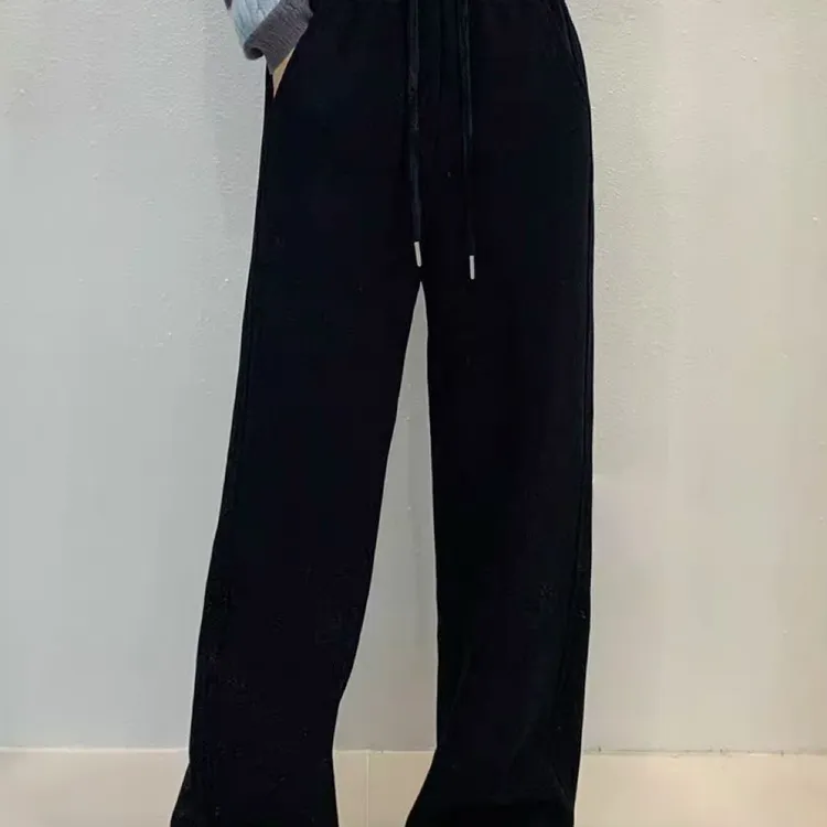 糯米裤加厚加绒高腰直筒弯刀女裤保暖百搭休闲长裤