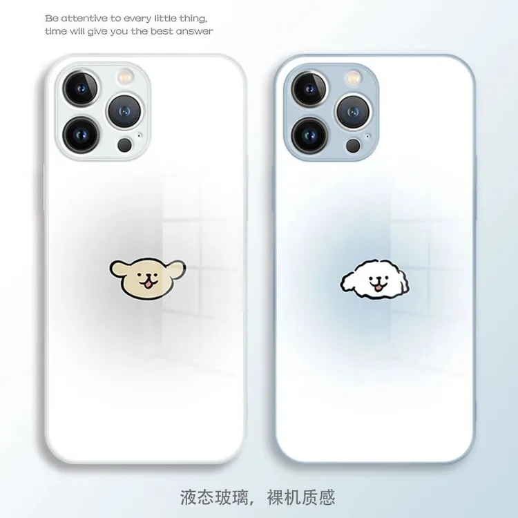 晕染线条狗适用苹果16Promax手机壳iPhone15玻璃壳14情侣可爱6/7P