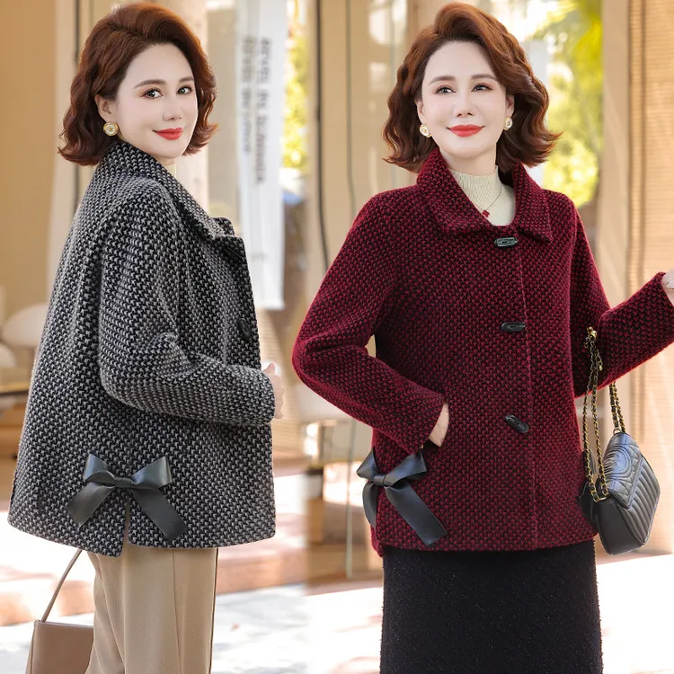 妈妈秋冬装仿水貂绒大衣中老年女装冬季针织加厚保暖毛呢外套女