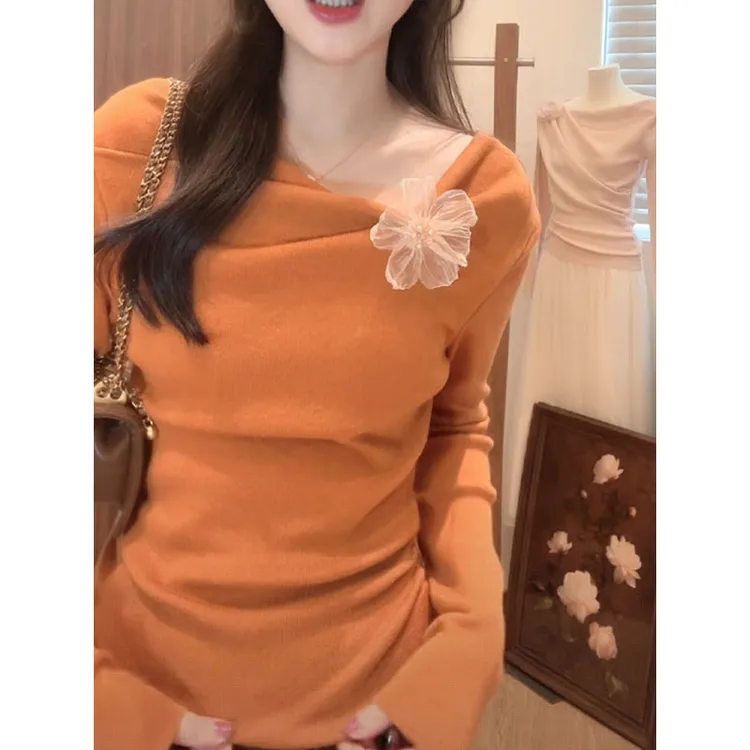 温柔风甜美立体花朵针织衫毛衣女2025冬季新款显瘦小众减龄上衣潮