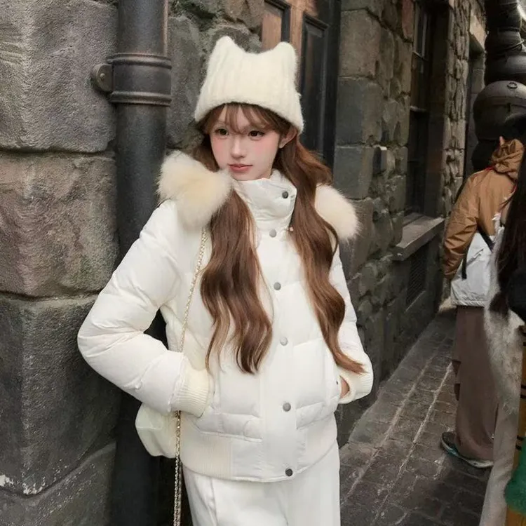 加绒冬季复古大毛领保暖显瘦棉服女外套休闲百搭韩系修身棉衣棉袄