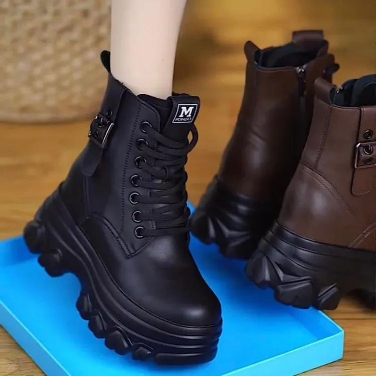 增高马丁靴靴子女新款小个子厚底短靴女冬季加绒防滑保暖鞋