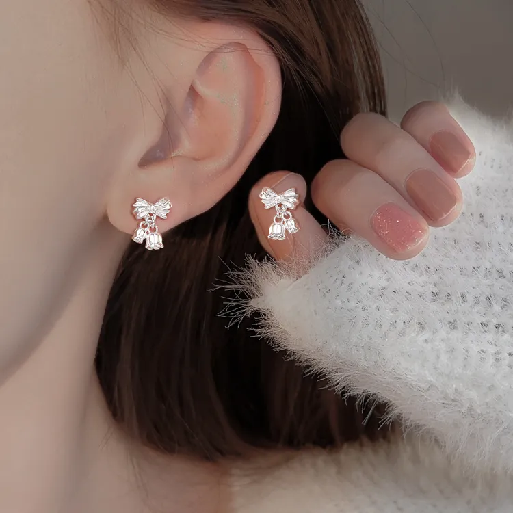 足银耳饰 999纯银铃兰花耳钉新款2025爆款轻奢耳环气质高级感耳饰