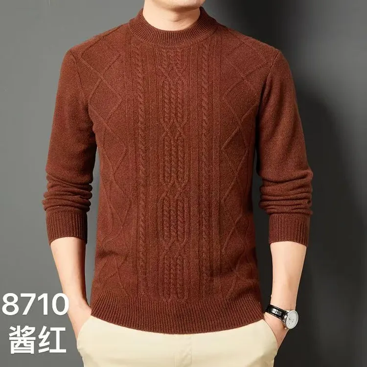 hanyang/晗洋100%羊毛男士半高领秋冬羊毛衫巨厚一斤多重男毛衣