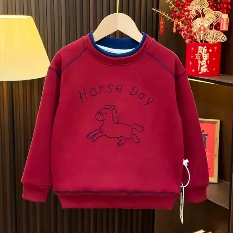 儿童冬款马年拜年服卫衣2026新款中大童红色喜庆男童卫衣