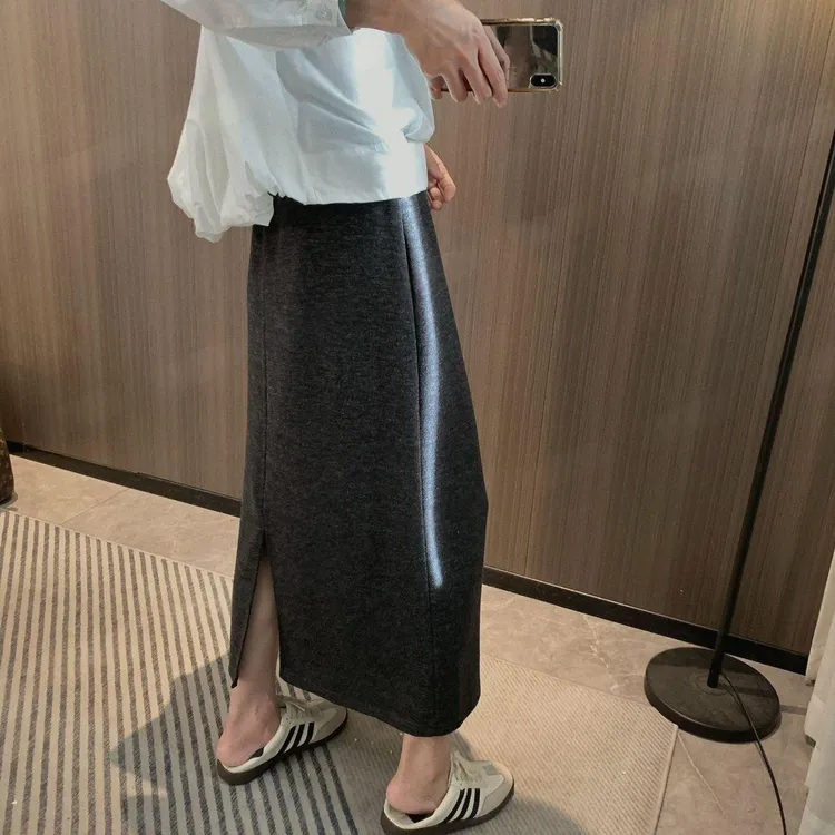 胖mm宽松毛呢半身裙女秋冬新款大码高腰A字垂感显瘦中长款直筒裙